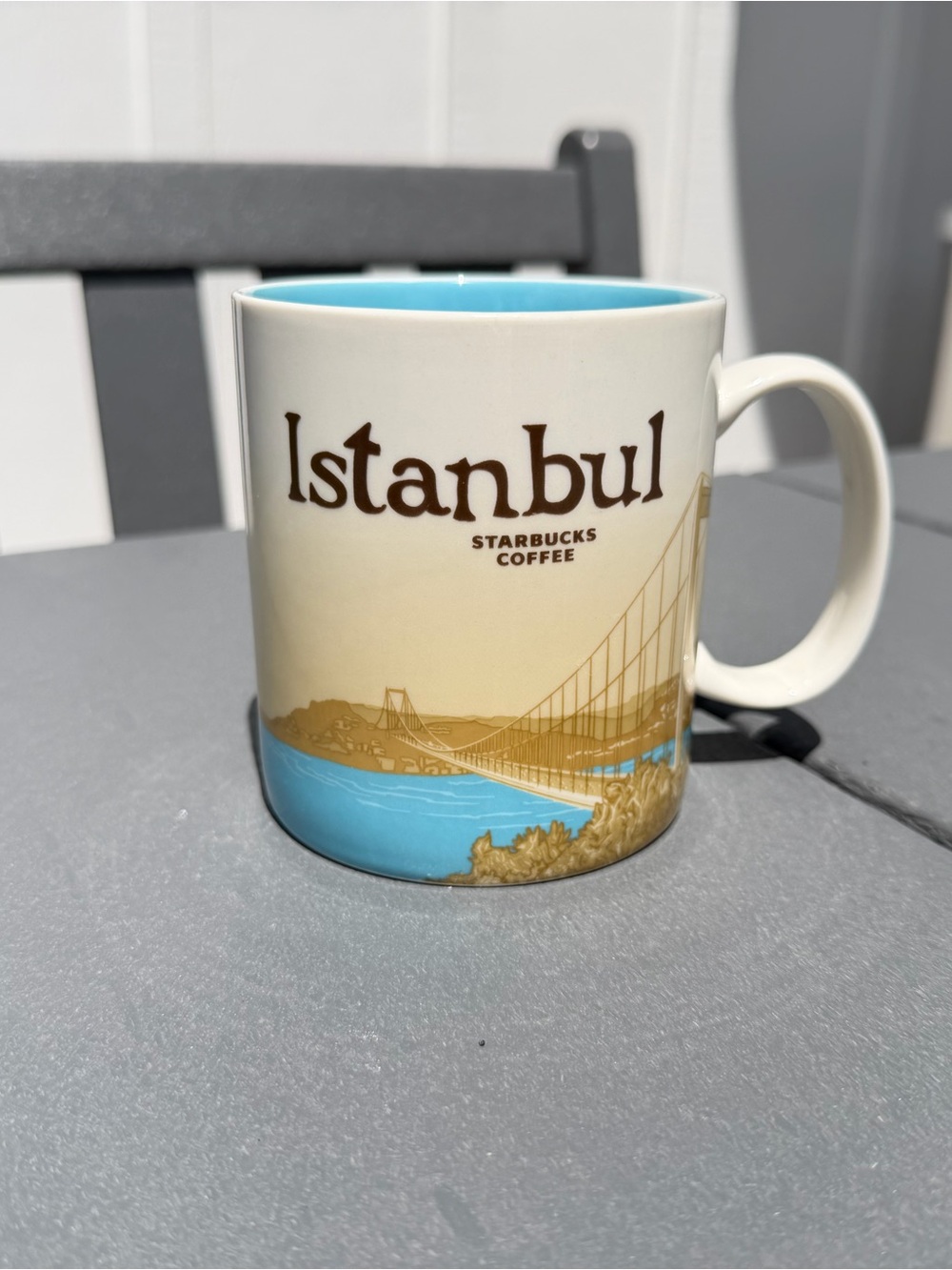 Starbucks Istanbul Ceramic Mug 16 oz —Cream & Blue Interior